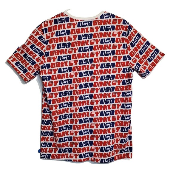 Men’s Oakley USA Red White & Blue All Over Print T-Shirt Size Med Custom Fit - Picture 3 of 6